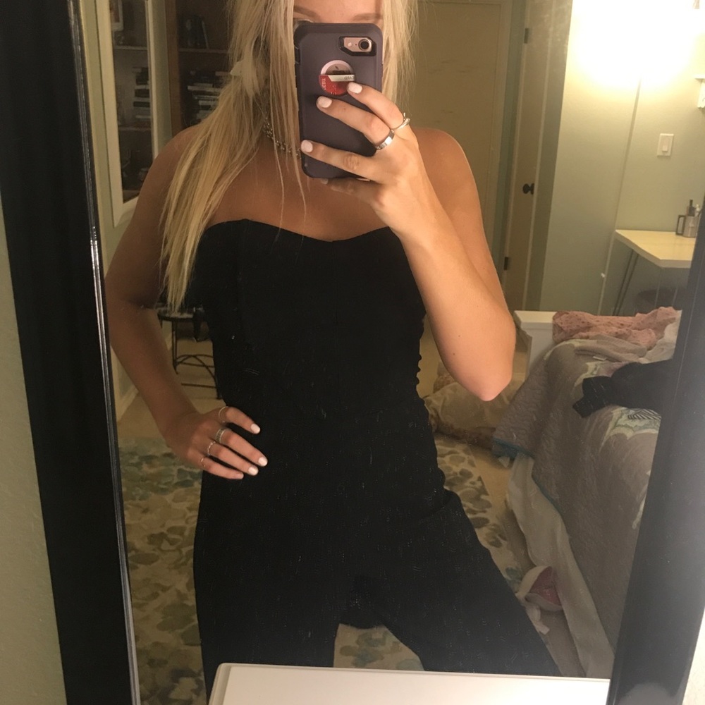 Black strapless romper